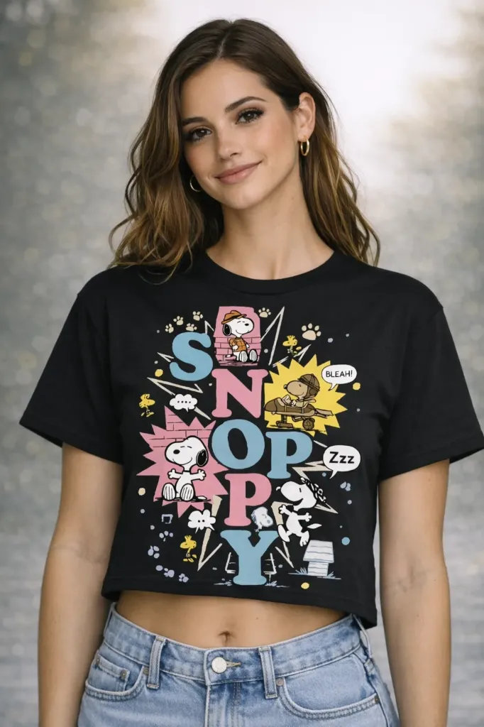 Snoopy Pop Art Black Crop Top (XS)